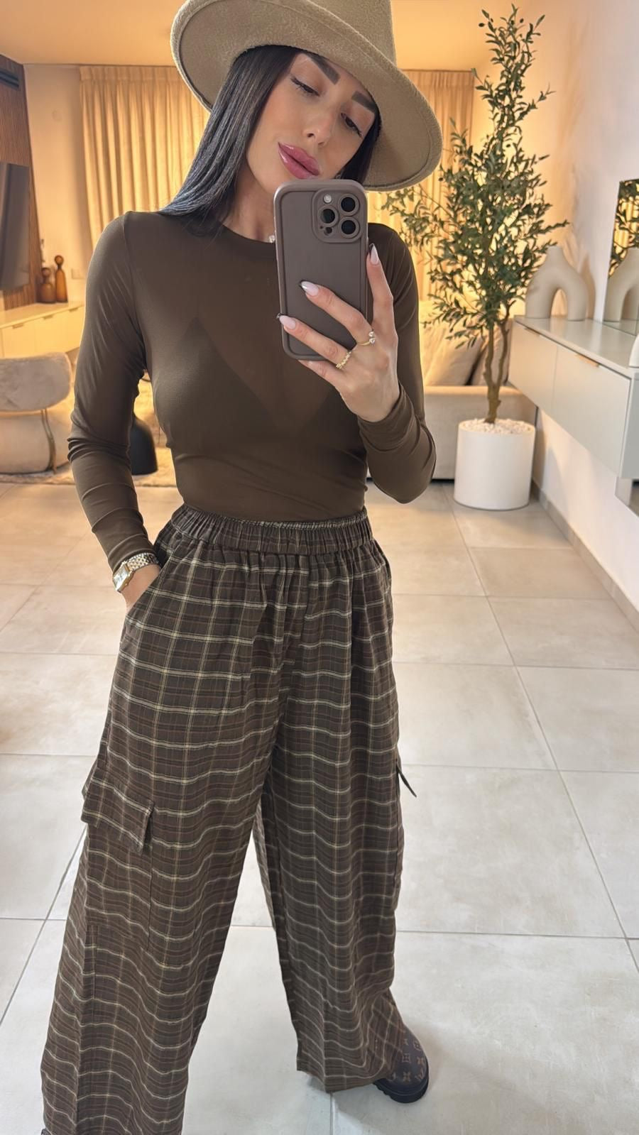 מכנס משבצות רחב