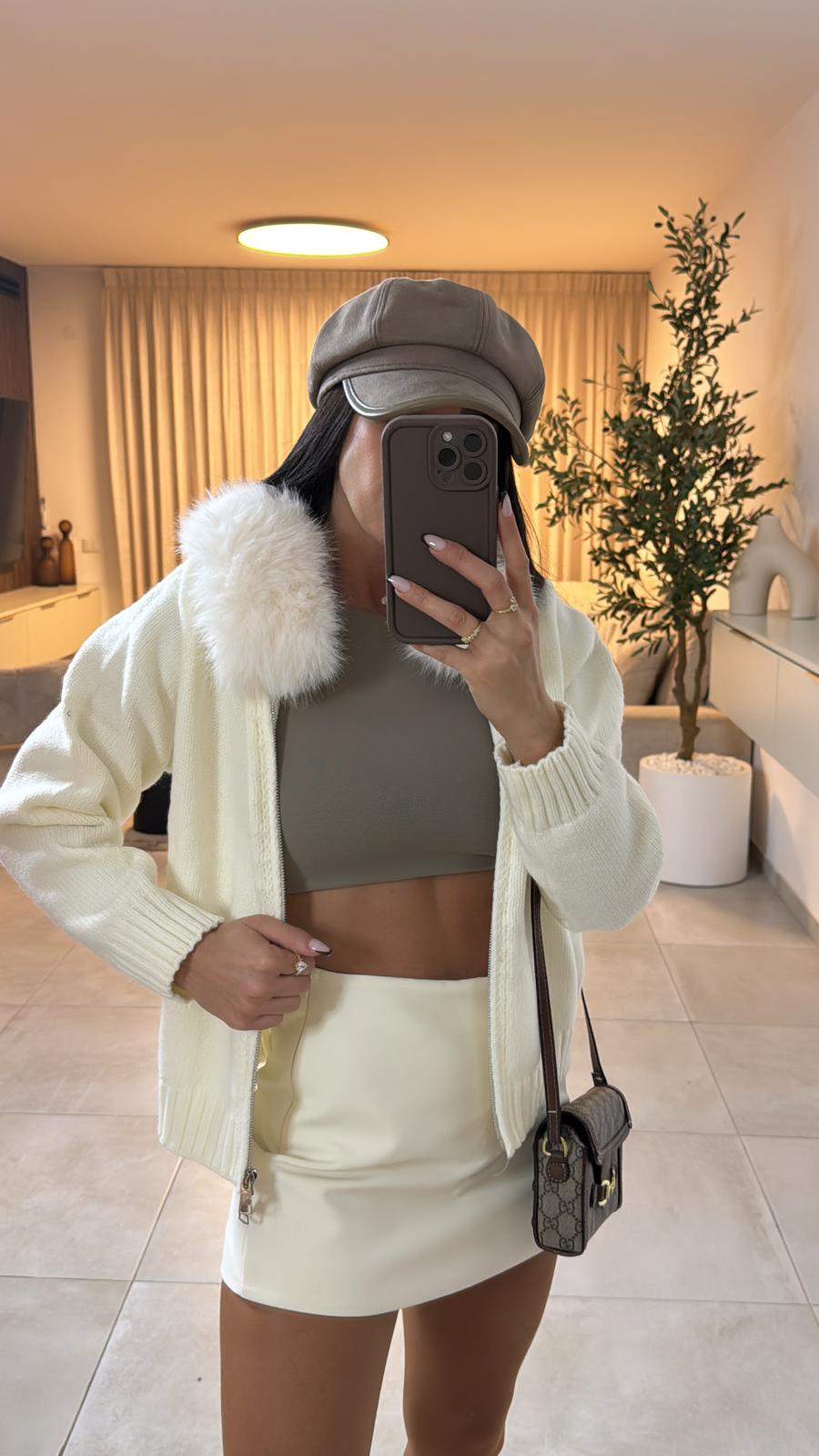 קרדיגן סריג קפוצ׳ון פרווה