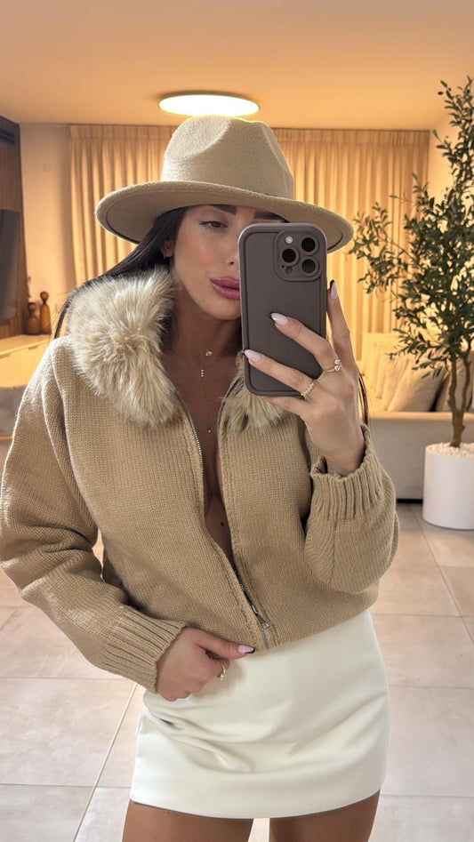 קרדיגן סריג קפוצ׳ון פרווה