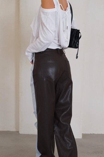 מכנס גינס שילוב דמוי עור