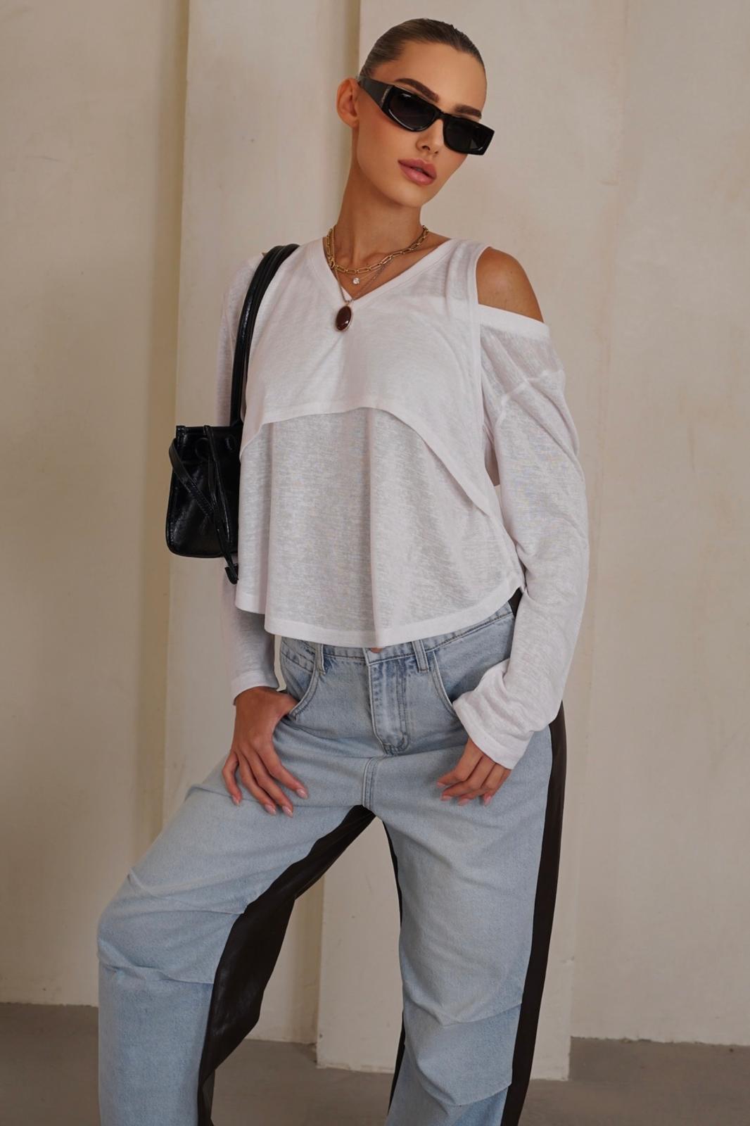 מכנס גינס שילוב דמוי עור