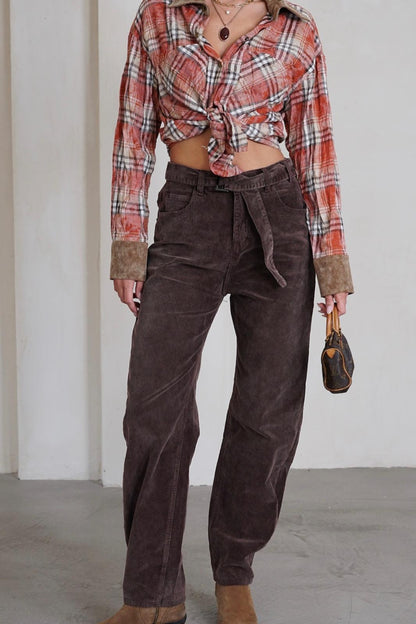 מכופתרת משבצות שילוב קורדרוי