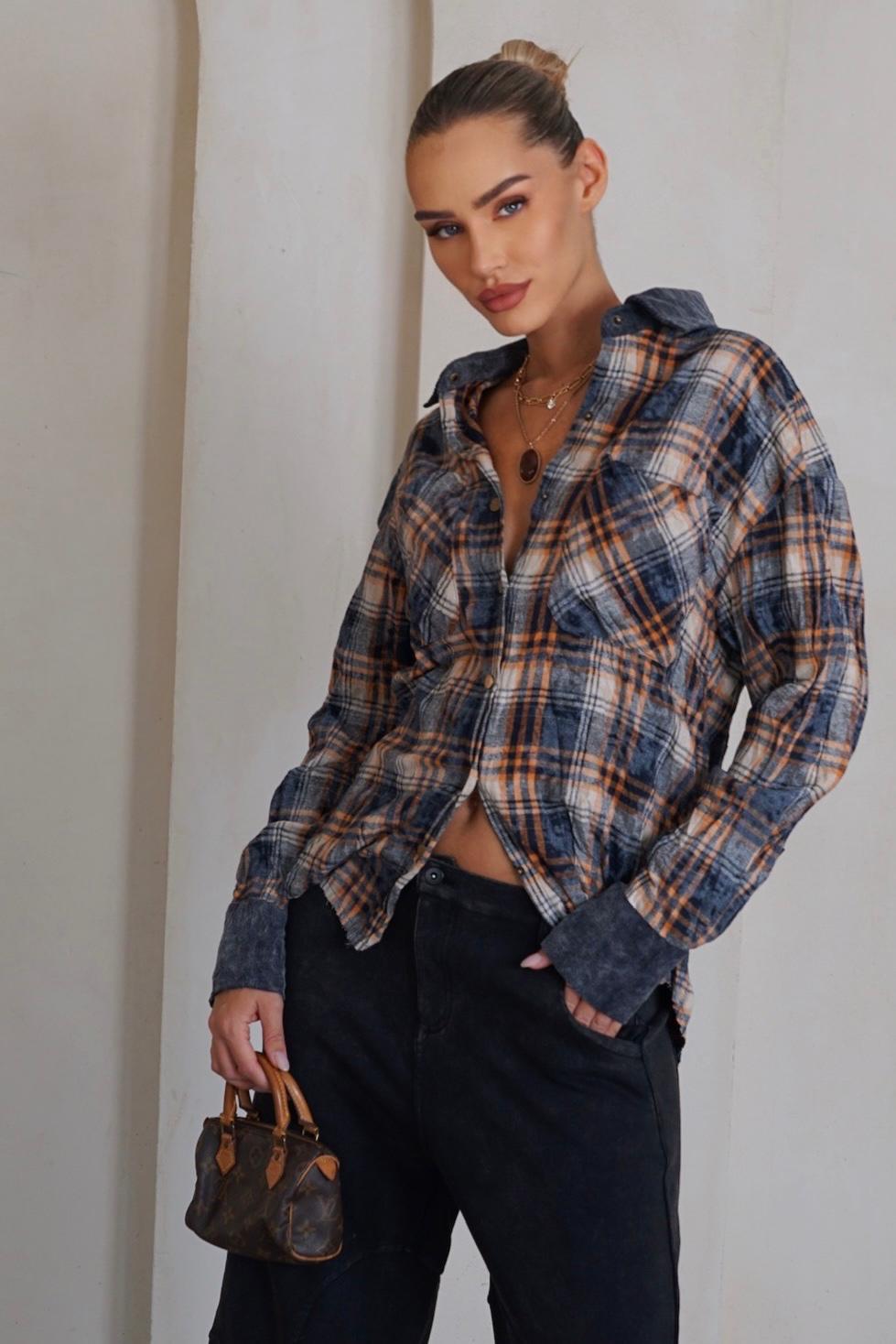 מכופתרת משבצות שילוב קורדרוי