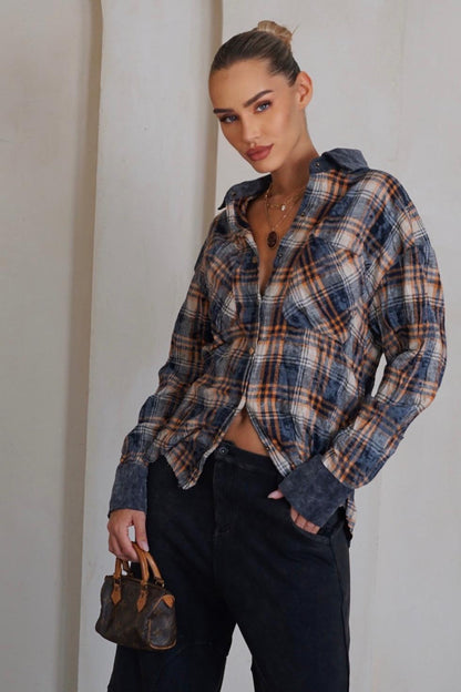 מכופתרת משבצות שילוב קורדרוי