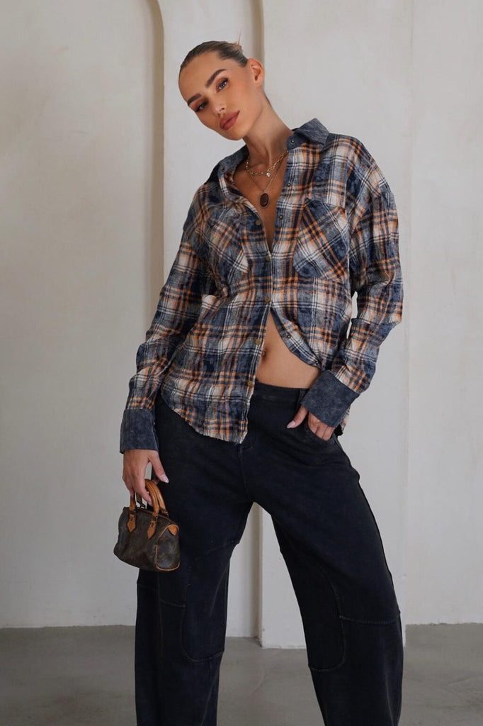 מכופתרת משבצות שילוב קורדרוי