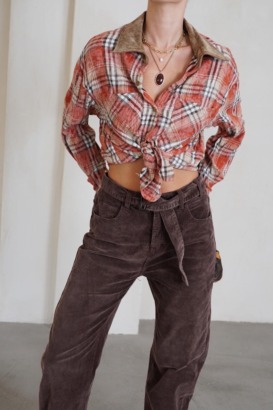 מכופתרת משבצות שילוב קורדרוי